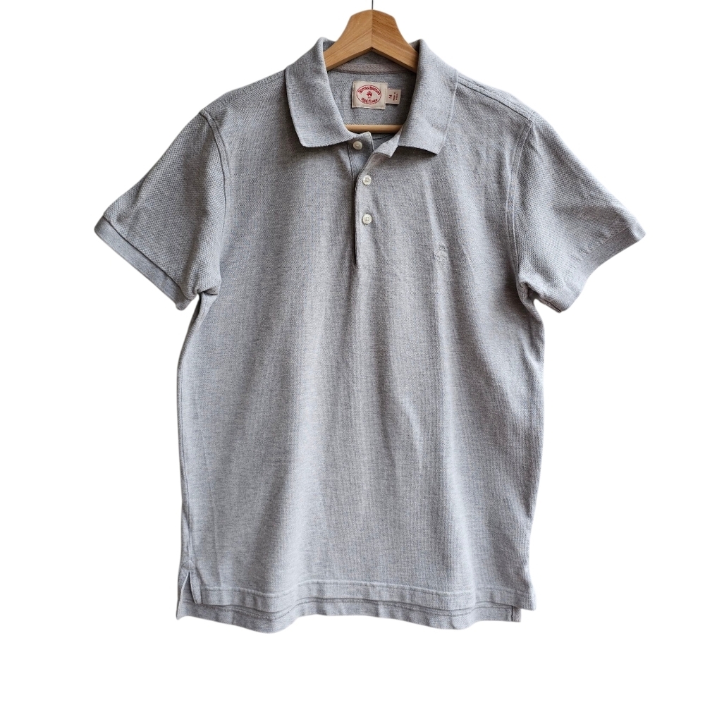 Brooks Brothers Red Fleece Polo Shirt Heather Grey Tonal Logo Vented Hem Size M